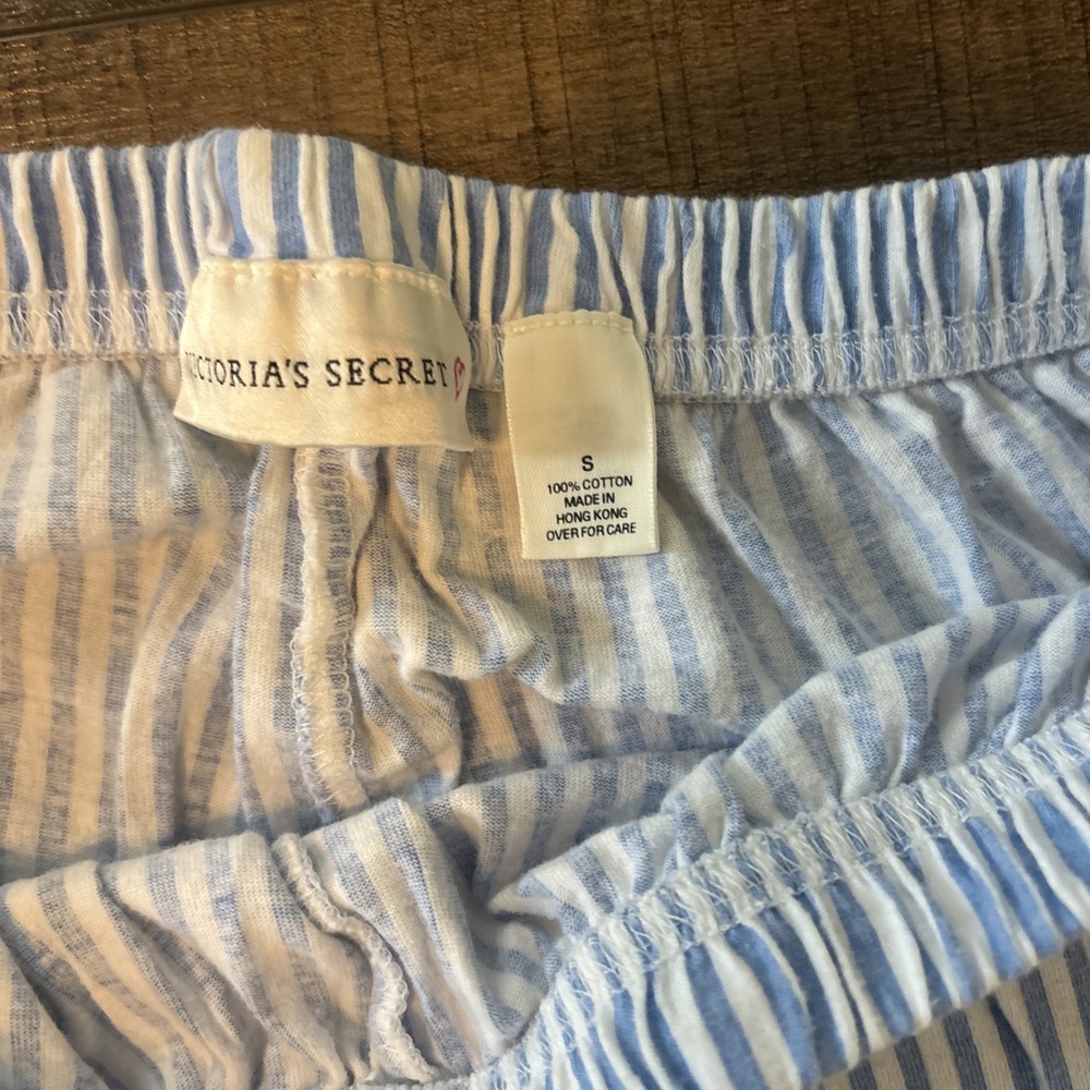 Victoria's Secret Lounge Set Blue White Stripes Pants Vest Y2K Pajamas Small VTG - Picture 8 of 9
